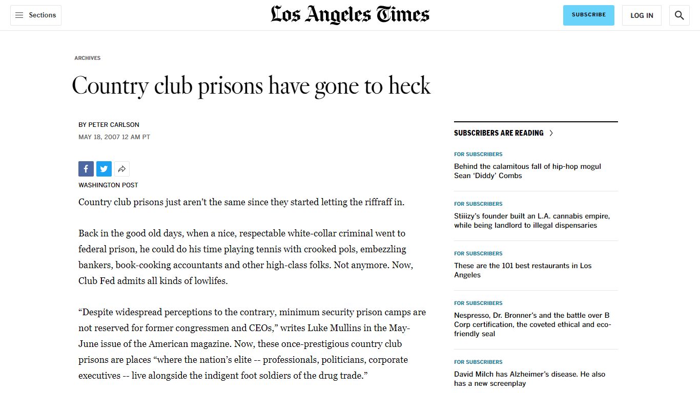 Country club prisons have gone to heck - Los Angeles Times